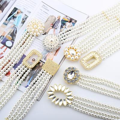Ladies Dress Embellished With Four Rows Of High-Quality Pearl Elastic Elastic Flash Diamond Belt Waist Chain