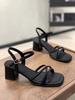 Sandals for women in summer 2025 fashionable mid heel with a single buckle strap and French style open toed high heels