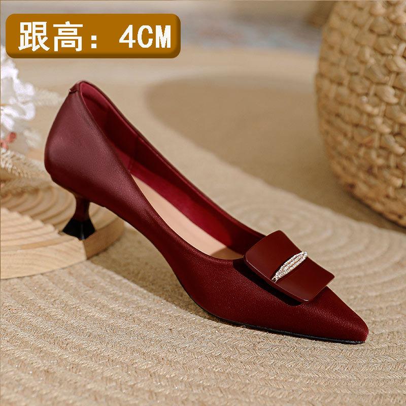 French high heels women's thin heels 2025 new red wedding shoes spring pointed small heels temperament shallow mouth single shoes