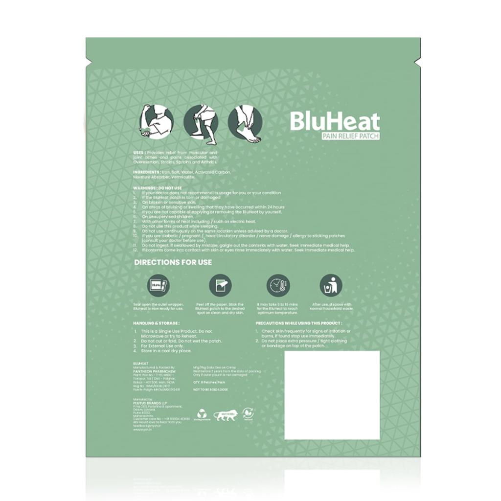 Plastry BluHeat na Ból Kolana, Łokcia i Kostki (opakowanie 8 szt.) Plastry z terapią ciepłem 4+ godziny Bezpieczne i Naturalne Bez zapachu Aktywowane powietrzem Lo