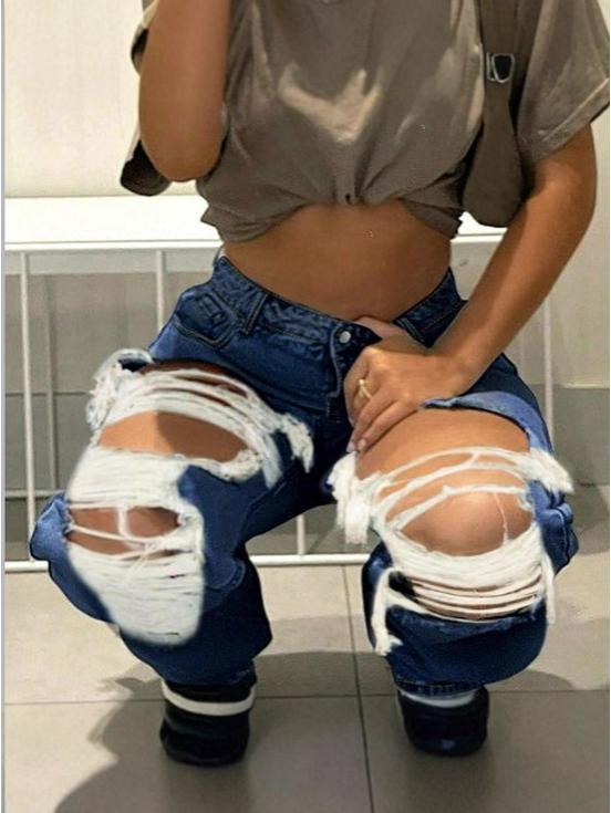FR870404 European & American Classic Ripped Loose Fit Jeans