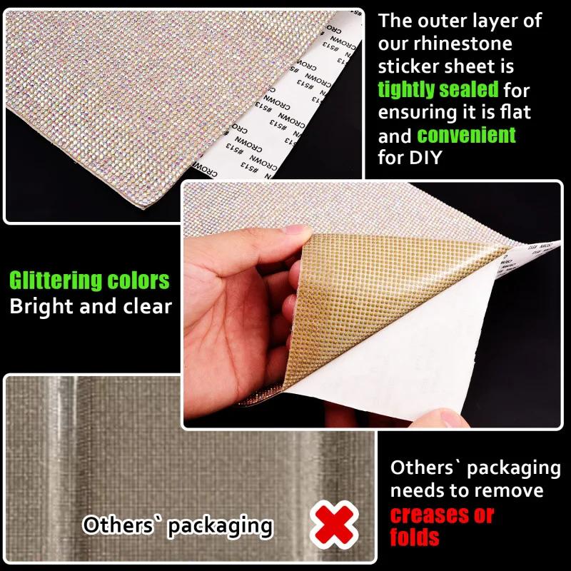 12x20/24x20cm Self-adhesive Rhinestone Crystal Glitter Stickers Sheet DIY Diamond Decoration Sticker Phone Car Trim Decor Decal