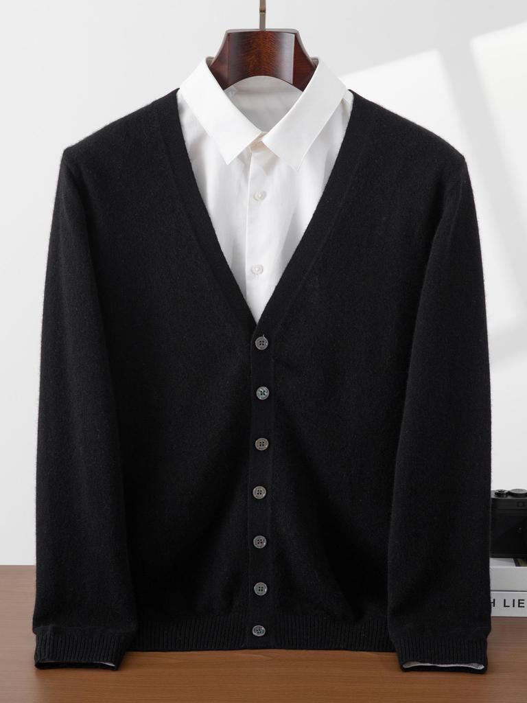 Men's 100% Pure Cashmere V-Neck Cardigan - Soft, Skin-Friendly, Button-Up Knitwear