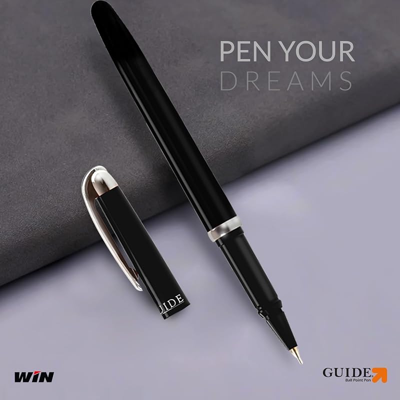WIN Guide Ball Pens | 20 Black Ink Pens | 0.6 Mm Tip for Smooth Writing | Refillable Pen | Ideal for Students & Exams |