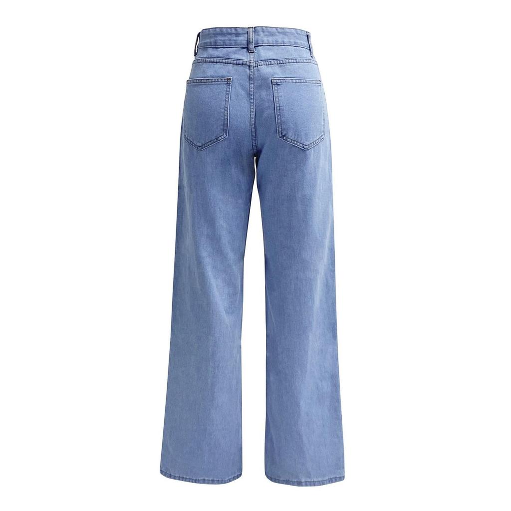 Jeans da donna a vita alta lavati, pantaloni alla moda versatili a gamba dritta