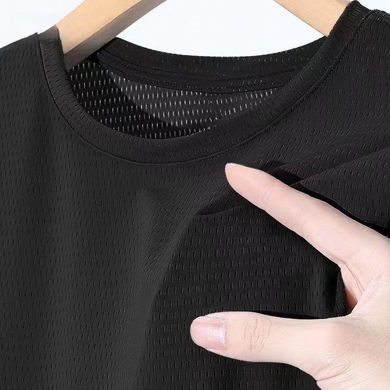 Men's Quick-Dry Ice Silk Mesh T-Shirt: Solid Color, Breathable, Loose Fit, Plus Size, Short Sleeve