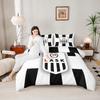 LASK Linz 1908 Crest 3 Piece Bedding Set, Black White Striped Shield Soccer Emblem Duvet Cover Set for Austrian Football Fan Bedroom Gift