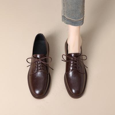 2025 Bombas Femininas Primavera Outono Cadarço Bico Redondo Confortáveis Concisas Mocassins de Couro Genuíno Sapatos Mulher Trabalho Sapatos Casuais