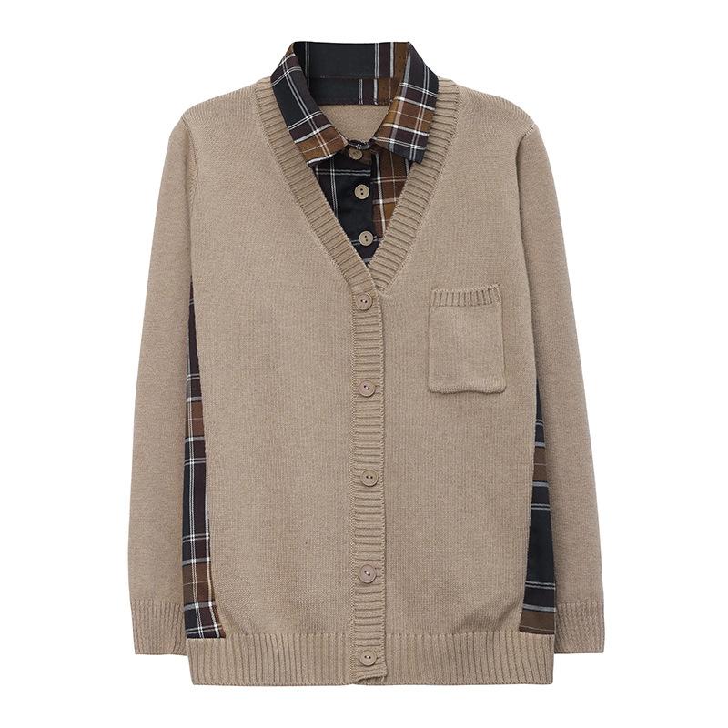 Lapel Button Down Shirt Sweater Women Autumn Winter Faux Two Piece Long Sleeve Knit Sweaters Jackets