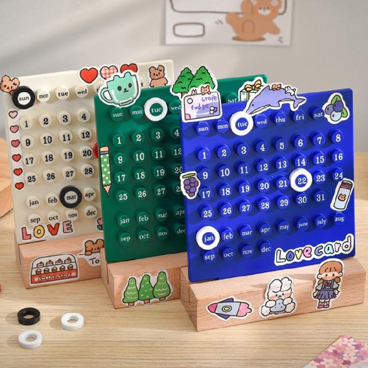 Desktop Permanent Calendar with Wood Stand ABS Permanent Countdown Calendar with 3 Rings for Office Desk Date Reminder
