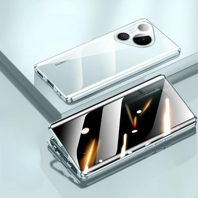 

Магнитный чехол-антишпион 360° для Huawei Pura 80/ 70 / Pro/ Pro+/ Ultra с защитной крышкой для объектива камеры из закаленного стекла, бамперы для телефона Huawei Pura 80 Pro+ зелёный