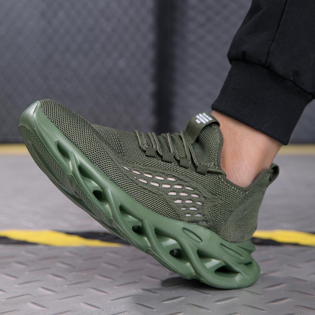 YRZL Men Sports Running Green Jogging Shoes Casual Sneakers Outdoor Breathable Mesh Man Light Shock-absorption Tennis Men