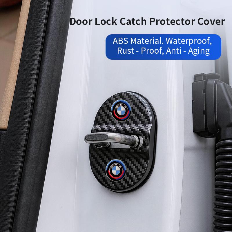 vbjly8 4Pcs Carbon Fiber Door Silent Cushion ABS Lock Cover Car Sticker Fit BMW M E90 G26 E60 E46 F10 F30 E39 E36 F20 Gloss Silver Blac wscap11