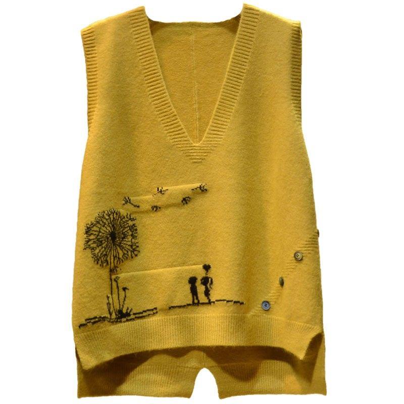 Spring and Autumn Korean V-neck Knitted Tank Top for Women's Casual Loose Sleeveless Age Reducing Top