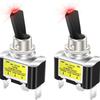 Car Turn Switch ASW07D2 12 Volt 30 Amp SPST On Off 2 Position 3 Pin with Red LED Indicator Pack of 2 for Custom Wiring