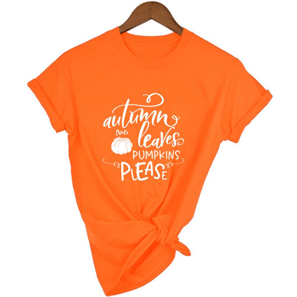Halloween Pumpkin Spice Print Women Orange Aesthetic T Shirt Graphic Short Sleeve T Shirts Thankful