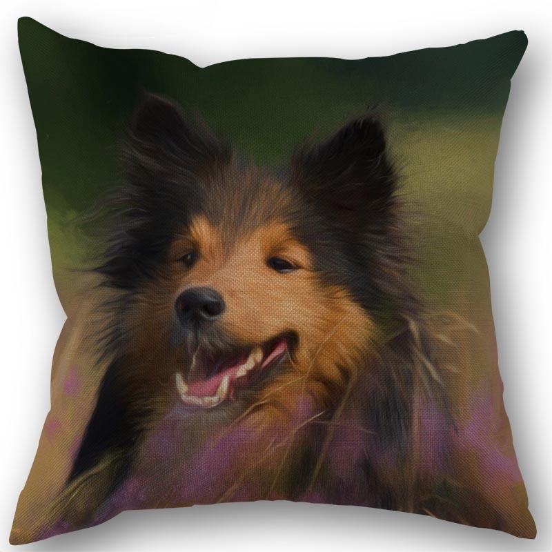 New Custom Dog Sheltie Pillowcase Cotton Linen Fabric Square Zipper Pillowcase 45X45cm Wedding Decorative Pillow Cover