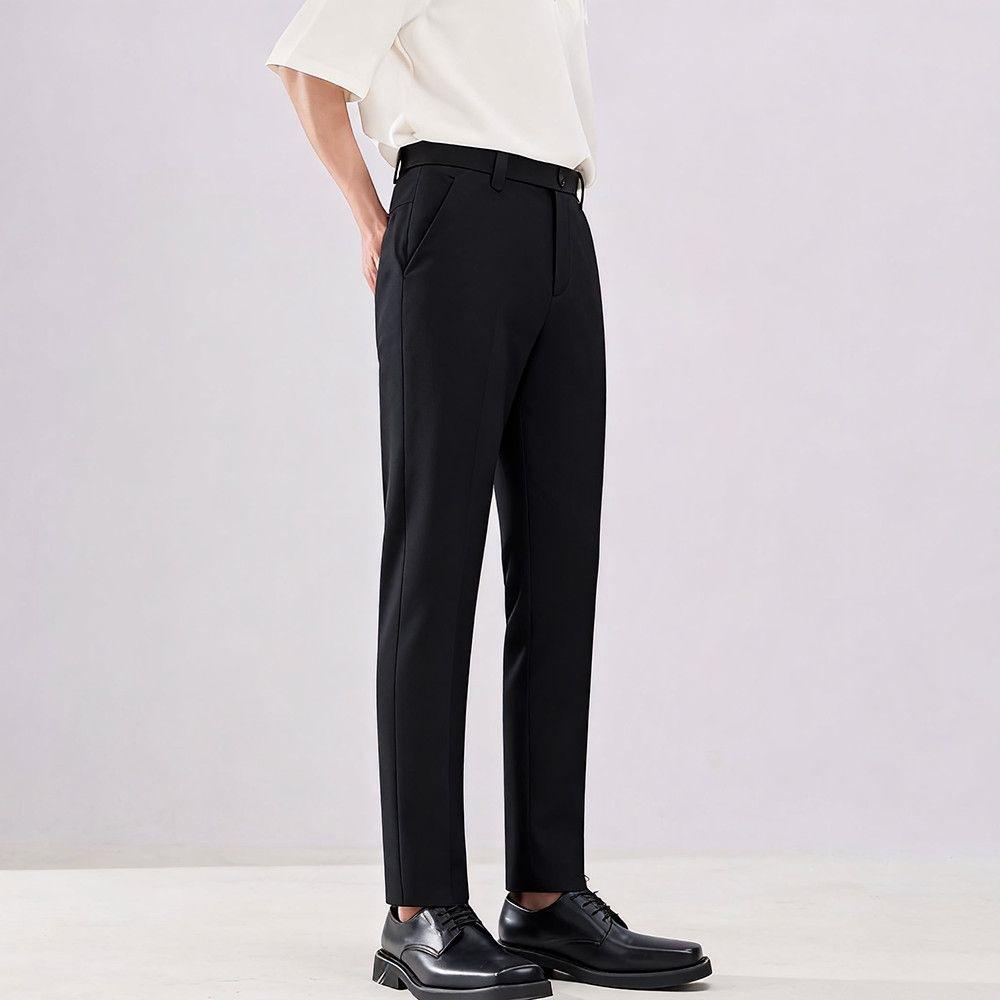 Summer thin trousers men's slim-fitting straight business dress trousers high-end drape black versatile suit pants men