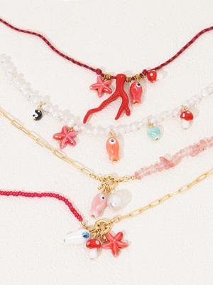 Collar Hecho a Mano con Cuentas para Mujer, Colgantes de Estrella de Mar, Conchas, Corales, Peces de Dibujos Animados Lindos, Cadenas para Fiesta, Gargantillas, Accesorios de Joyería