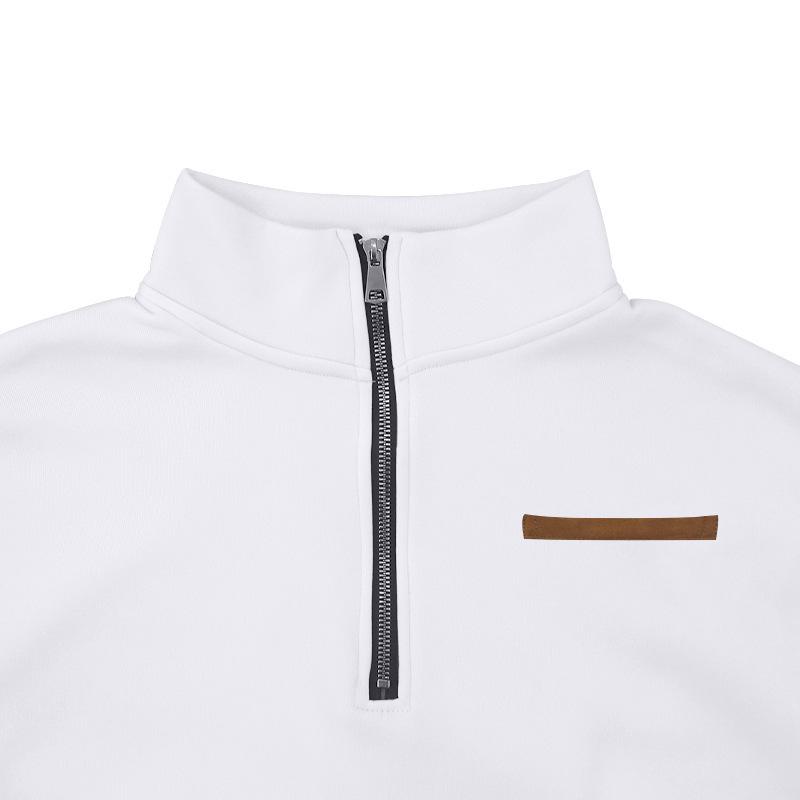 Übergröße Frühling/Herbst Fleecegefüttert Halbreißverschluss Übergroß Stehkragen Pullover Einfarbig Lässiges Sweatshirt für Herren