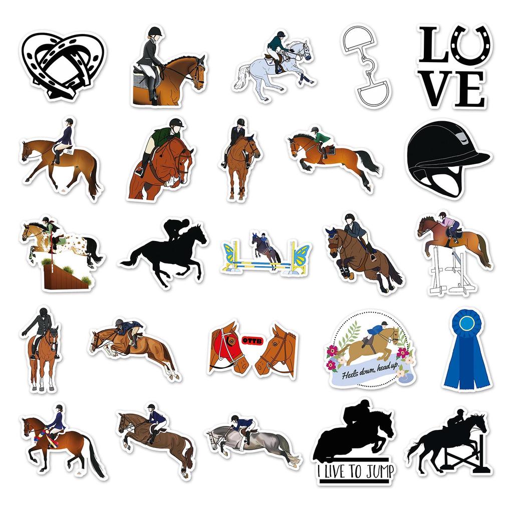 50 Equestrian Graffiti Sports Stickers - Creative, DIY, Waterproof for Skateboards & Luggage