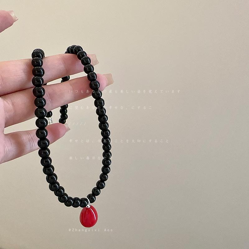

Korean niche water drop beaded OT buckle necklace women s light luxury elegant fashion personality trend versatile neck chain collarbone chain чорний