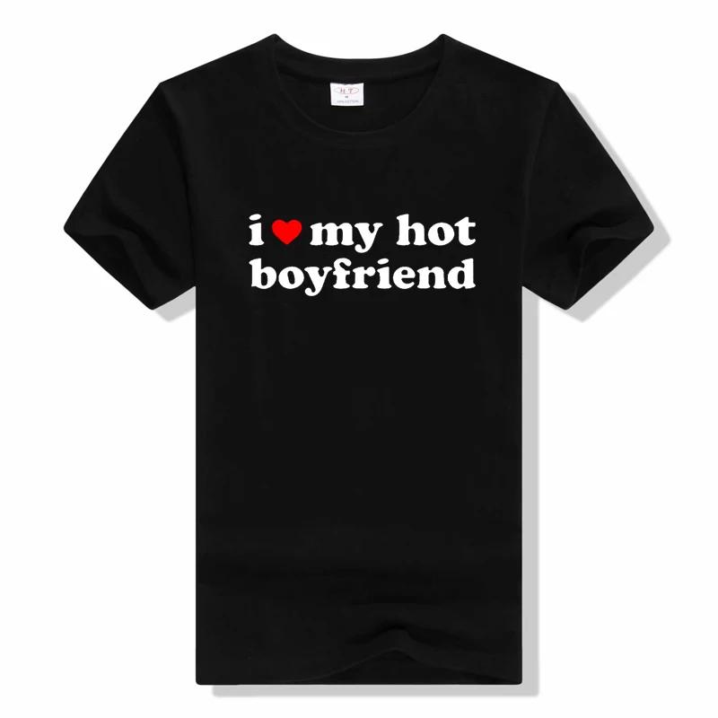 

I Love Heart My Hot Boyfriend Valentine Day Couple Gift T Shirts funny Cotton Streetwear Short Sleeve T-shirt fashion tees M
