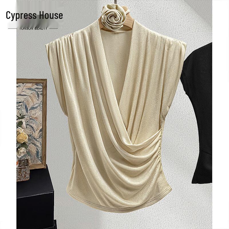 

Silkbay Women s V-Neck Sleeveless Pleated Short Top XL