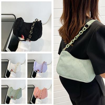 Mode Vintage Sacs à Main pour Femmes Sac d'Épaule en Velours côtelé Fermeture Éclair Décontracté Épaule Femme Pochette Femelle Sacs H8e2