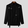INCERUN Oversized Men Lapel Neck Long Sleeve Buttons Shirts Ribbon Patchwork Tops