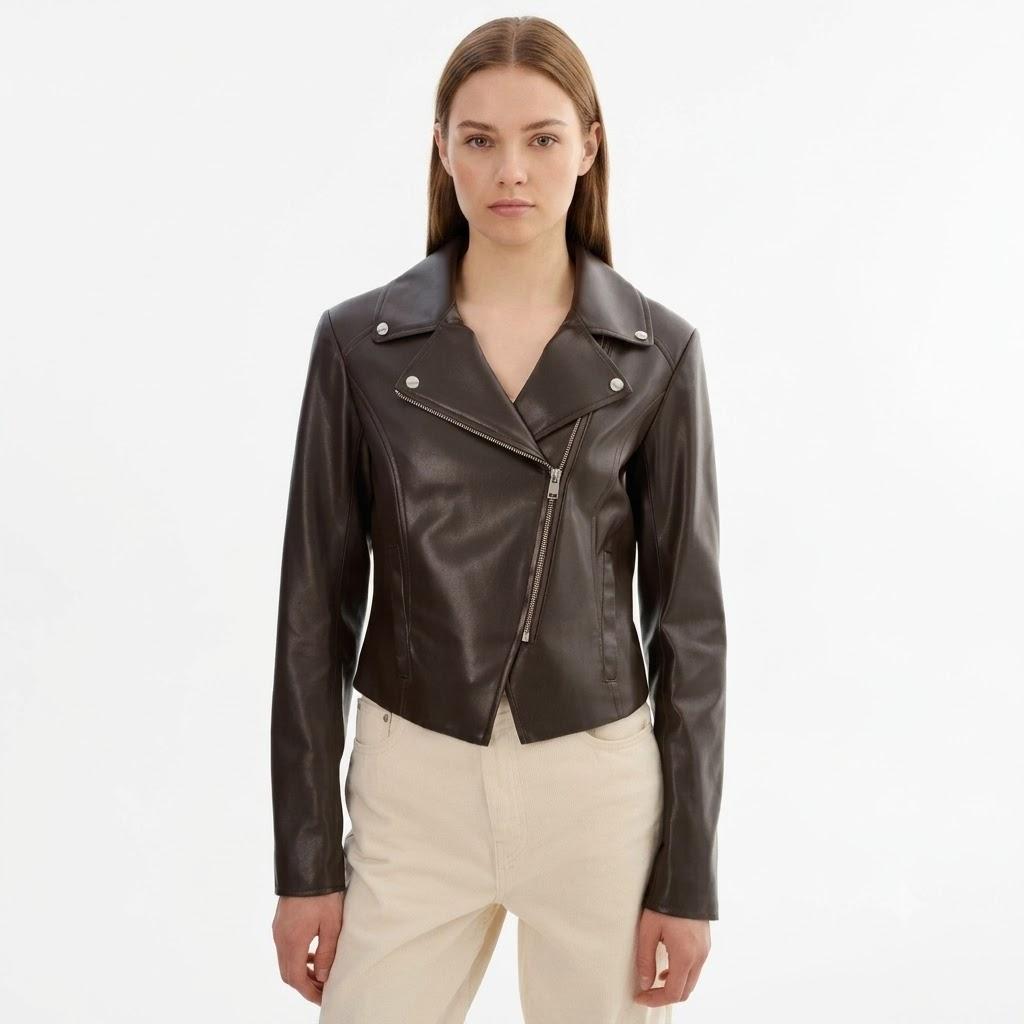 Brown Women's Jacket Handmade Stylish Genuine Casual Lambskin Leather Slim Fit
