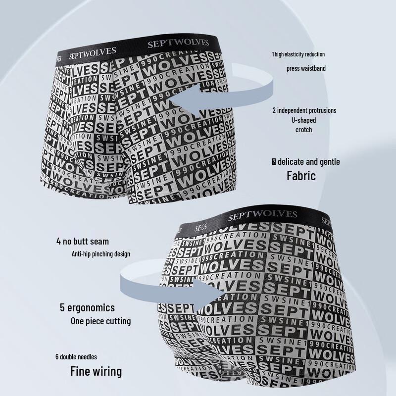 Seven Wolves Men's 7A Antibacterial Letter Print Boxer Briefs