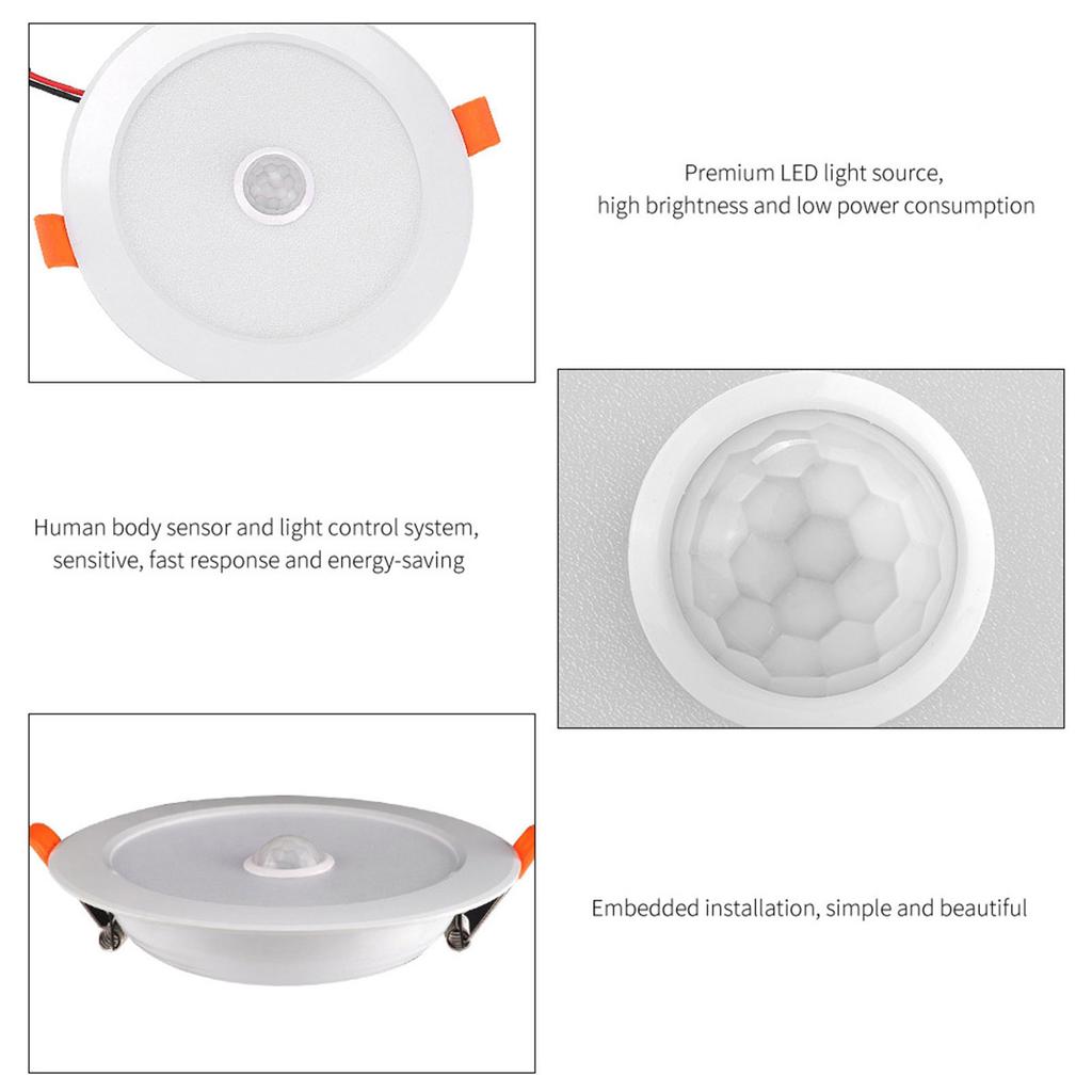 12W AC85‑265V LED Ceiling Light Downlight Human Body Sensor Recessed Lamp for Home Indoor