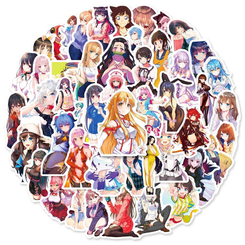 50 Non-exposed Beauty Stickers, Sexy Beauty Stickers, Cartoon Motorcycle Guitar Graffiti Stickers, Outside