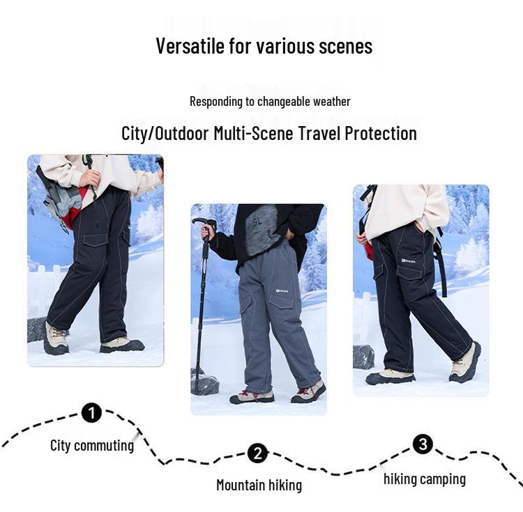 Pantaloni de iarnă pentru băieți, din bumbac cu căptușeală din fleece: Pantaloni Sport Largi Rezistenți la Vânt, Călduroși, Hidrofobi