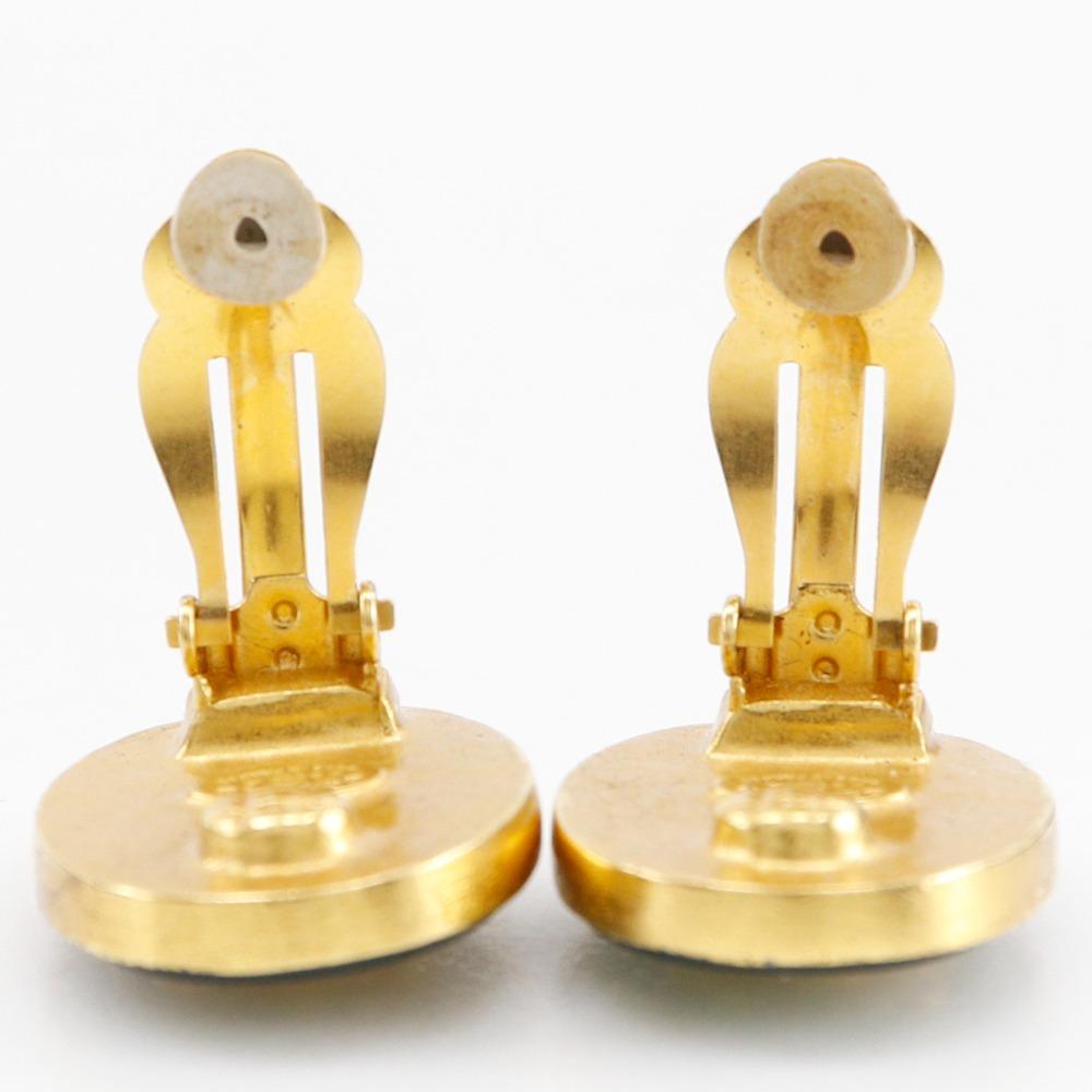 Chanel COCO Mark Earring Vintage Green Gold Plated Gold 18.72g Women Used