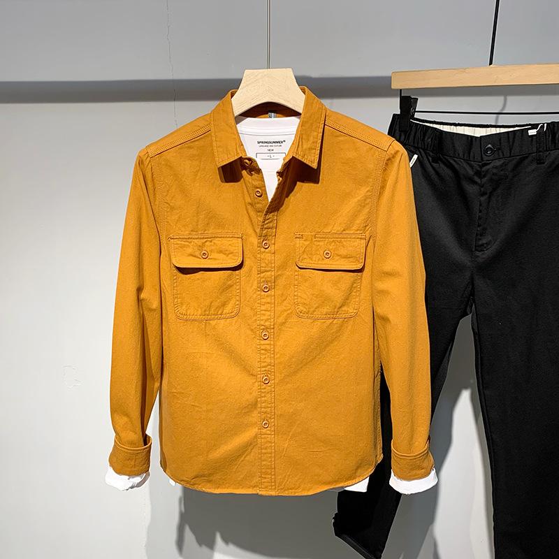 Men's Dual Pocket Long Sleeve Button Down Shirt Casual Cotton Streetwear Top