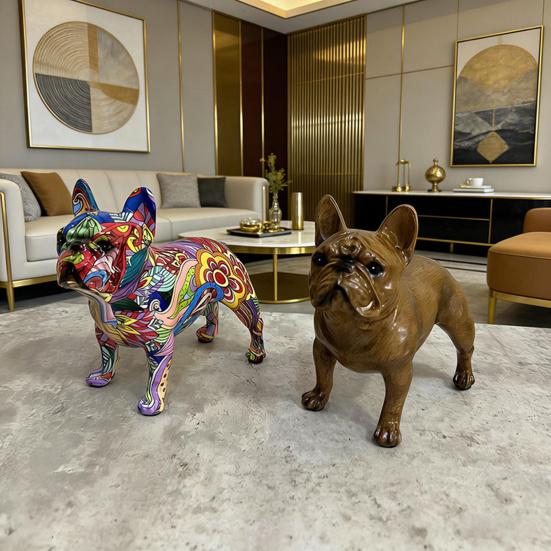 Graffiti French Bulldog Figurine Hand-Painted Artistic Dog Statue Resin Sculpture Living Room Office Home Desk Decoration Ornament