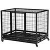 43" Heavy Duty Metal Dog Crate Pet Cage with Tray Wheeled Dog Kennel - Black (Large)