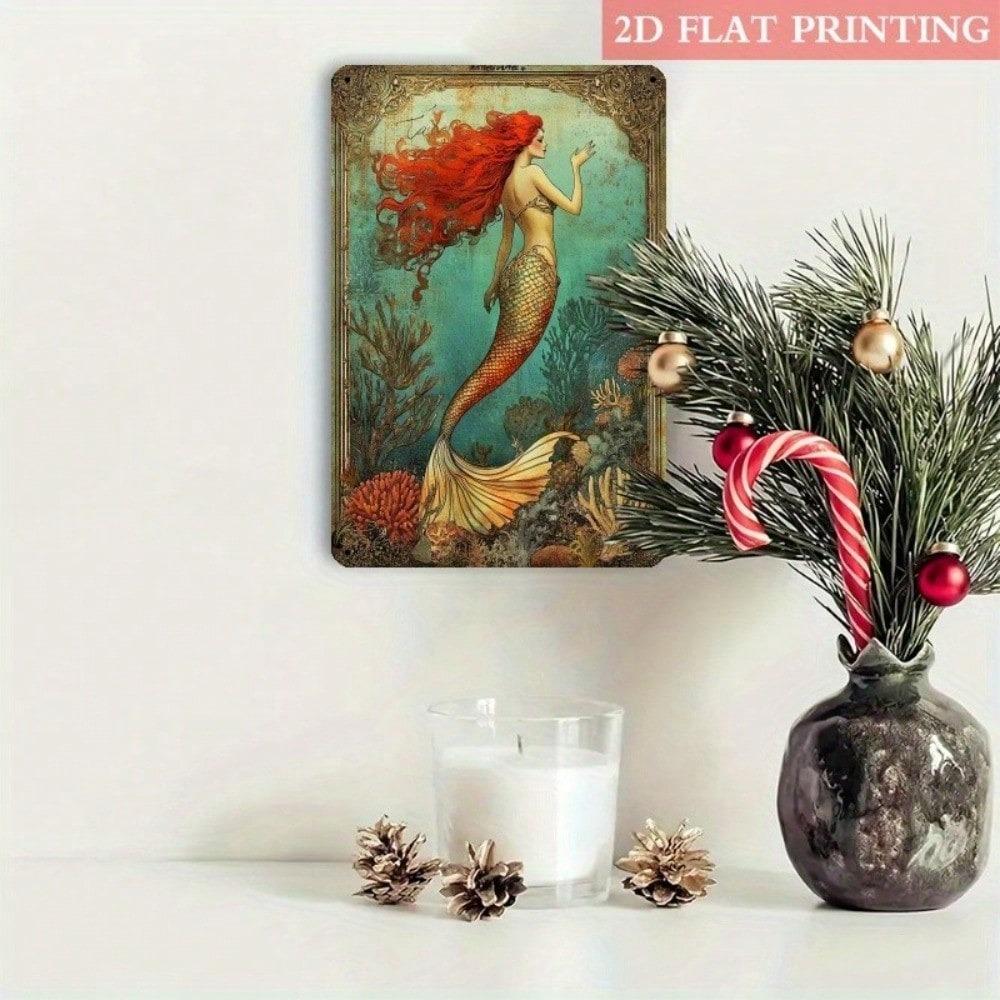 Vintage Mermaid Tin Sign Wall Art 8x12 Inch Retro Cafe Home Decor Metal Plaque