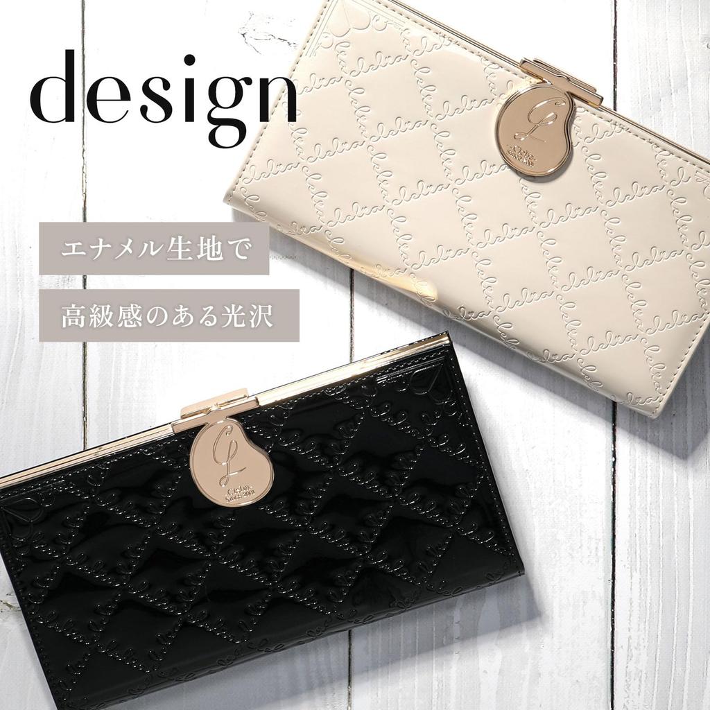 Clelia Long Wallet with Clasp Slim Vertical Card Luce Series Women's Closure, Enamel, Design, Pockets, [CL-15710] (Cappuccino)