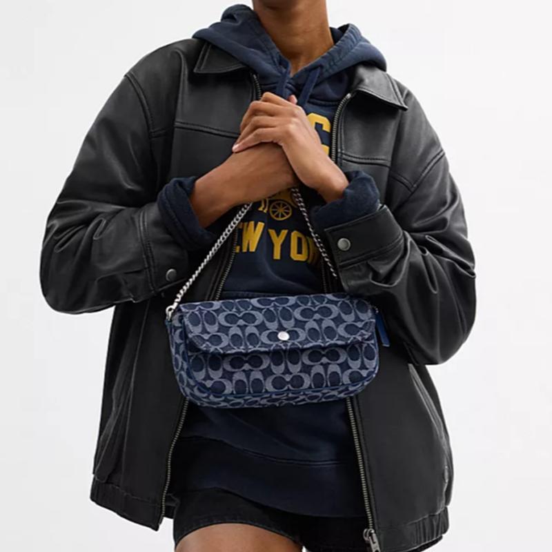 Coach Brook Flap 24 Printed Micro Logo Chain Shoulder Bag Women Shoulder Bag Blue CAT60-LHRHY
