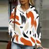 Women Plus Size Abstract Printed Long Sleeve Drawstring Hoodie Kangaroo Pocket Pullover