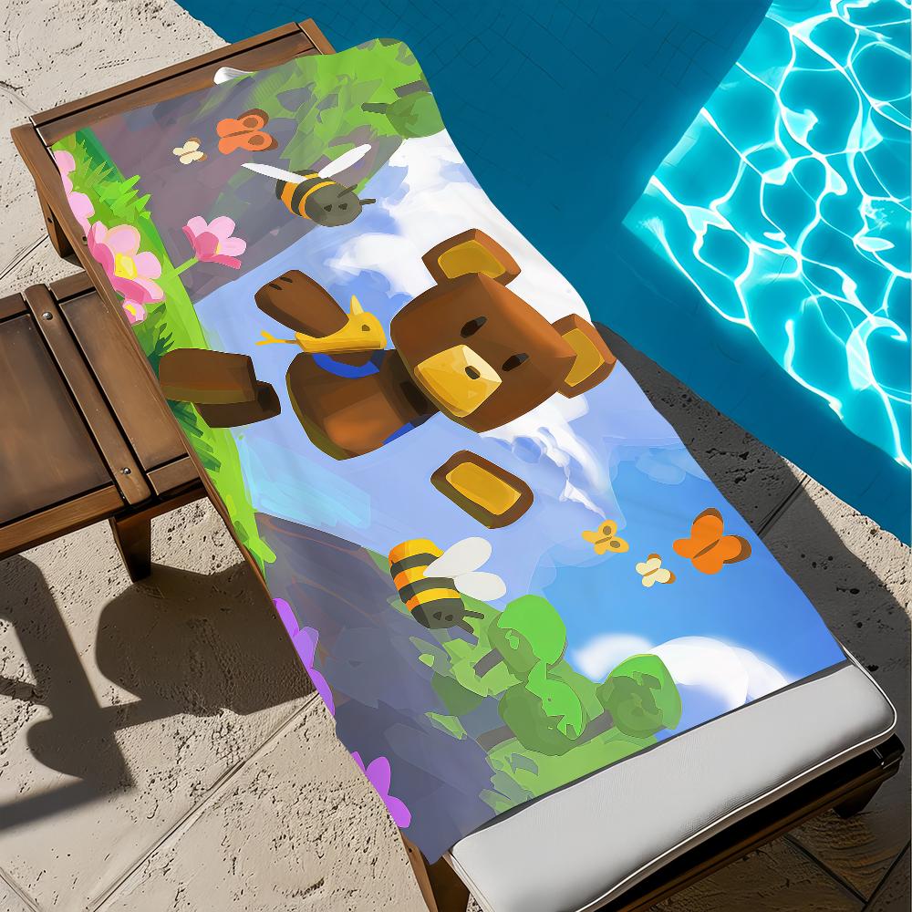 Funny Cute Game S-Super Bear A-Adventure Soft Beach Towels Trip Swim Pool Bathing Towel Gym Spa Home Decor Gift Holiday Vacation