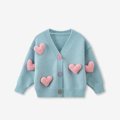 Maglioni per bambine Cappotto Cardigan lavorato a maglia con amore tridimensionale Giacca Autunno Inverno Vestiti per bambine Abbigliamento per bambini coreani