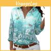 Autumn And Spring Plus Womens Size Shirt Printed Long Sleeve Lapel Shirt