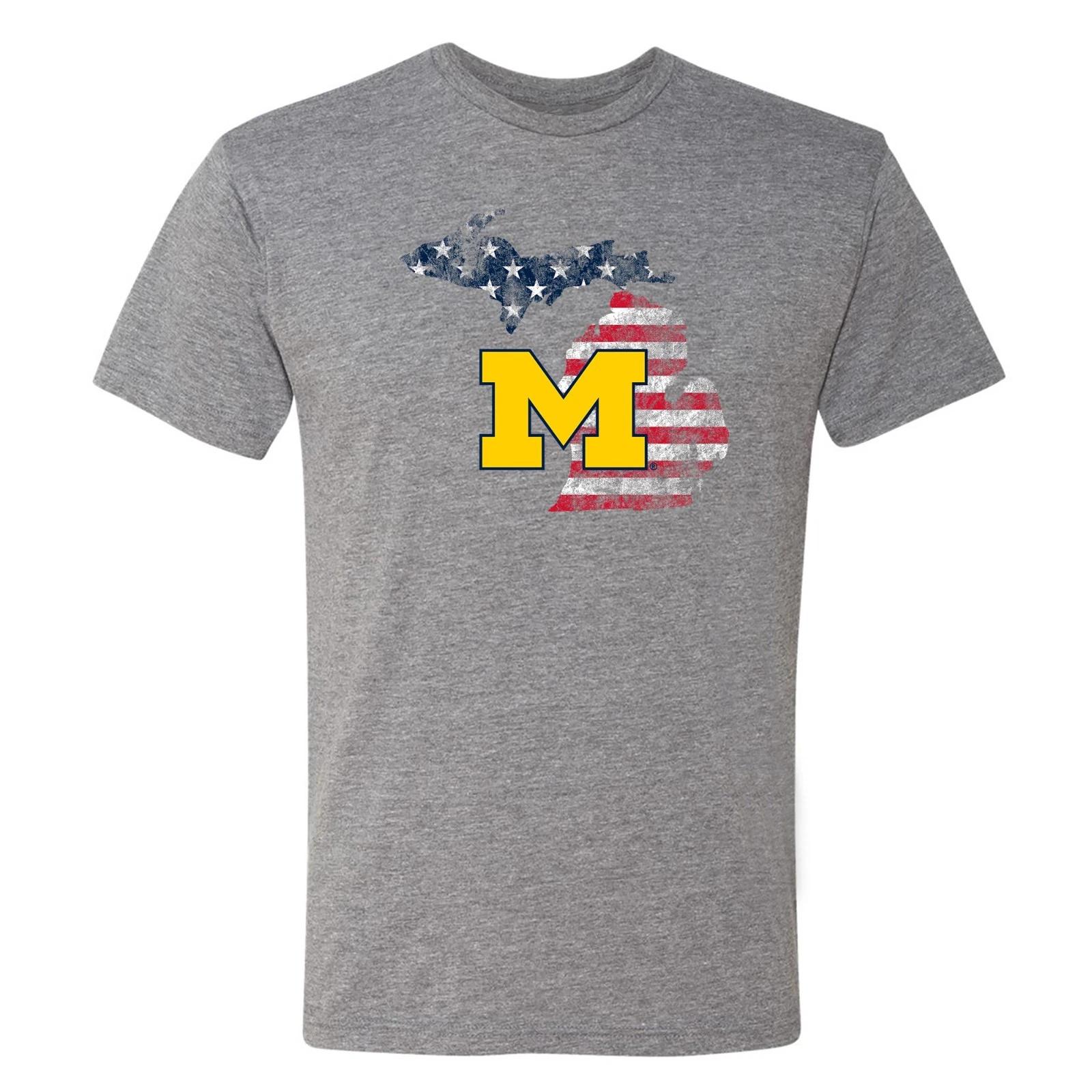 Michigan Patriotic State Silhouette Triblend T-Shirt - Premium Heather M