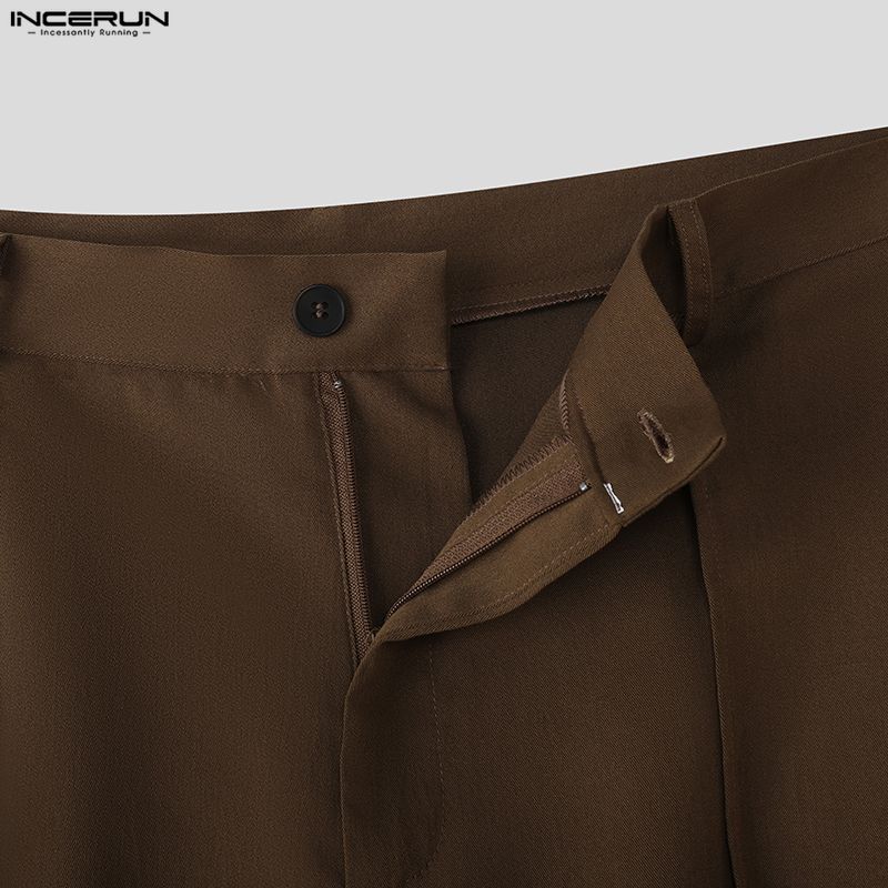 INCERUN S-XXXXXL Men Zip-up Waist Casual Long Front Layers Pants Trousers