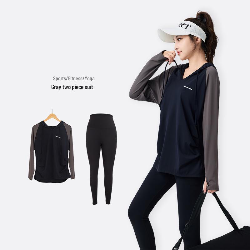 2026 Women's Three-Piece Sportswear Set: Long Sleeve Top with Loose Plus-Size Fit and Slimming Tapered Leggings for Yoga
