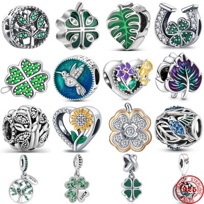 Nouveau Charm Perles Colibri Forêt Verte Feuilles en Argent 925 Convient aux Bracelets Pendentifs Originaux Bijoux Mode DIY Femme